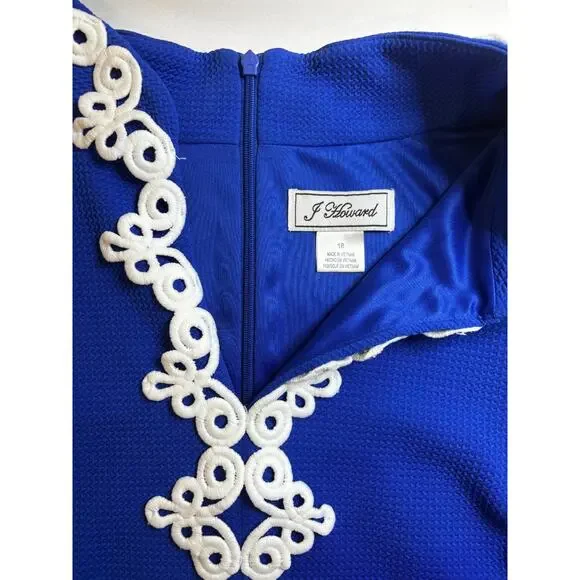 Jessica Howard 18 Navy White Applique High Neck Sleeveless Shift Dress Preppy - Picture 3 of 12